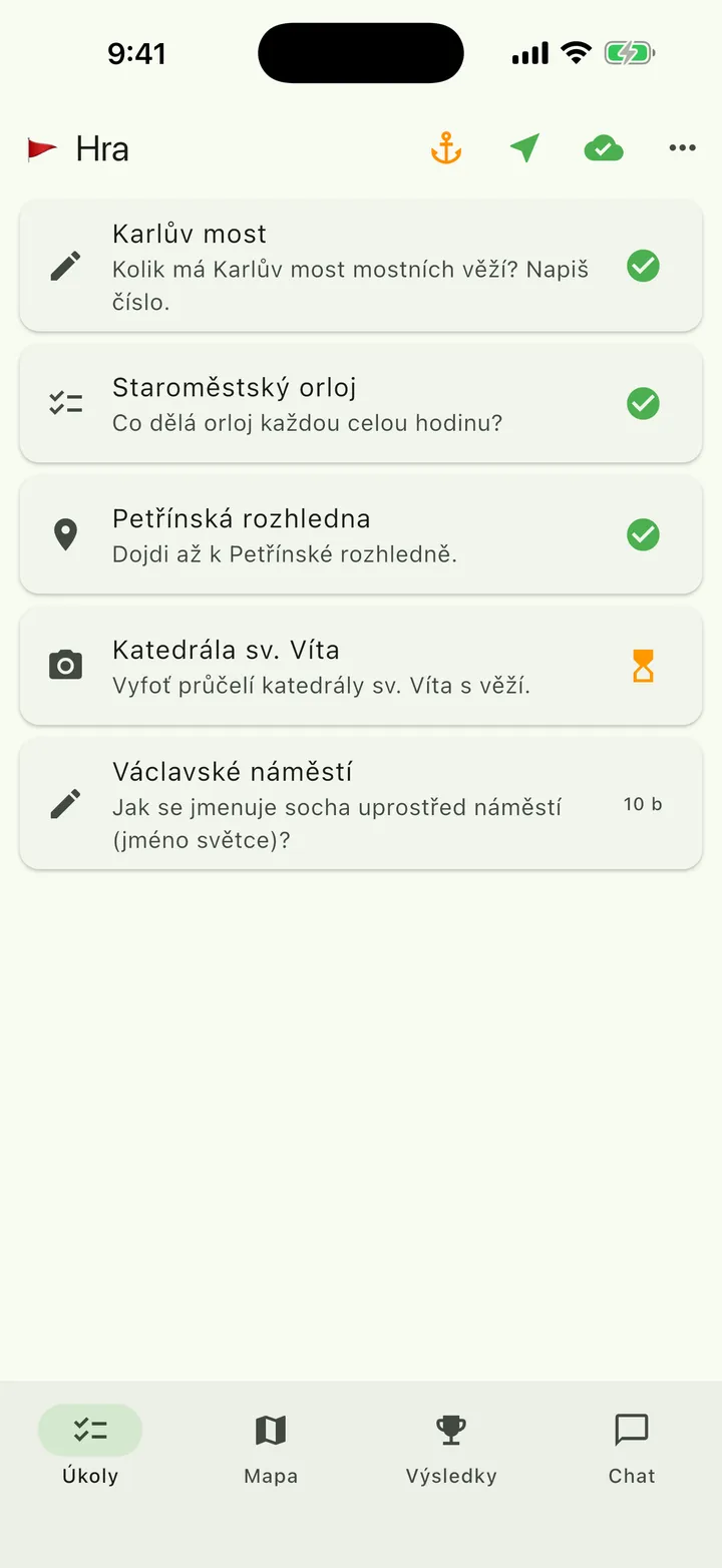 Seznam úkolů v aplikaci